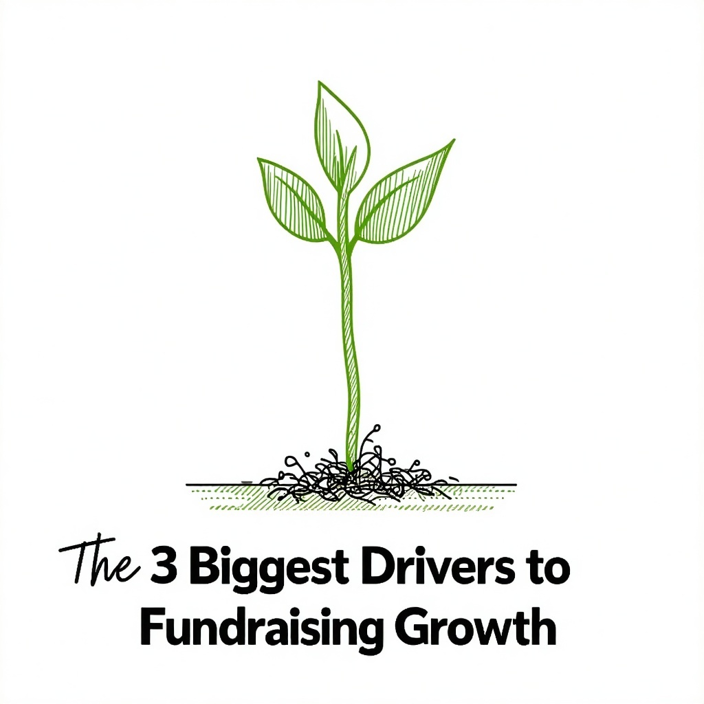 A clean simple image of a plant sprout with the words The 3 Biggest Drivers to Fundraising Growth-1